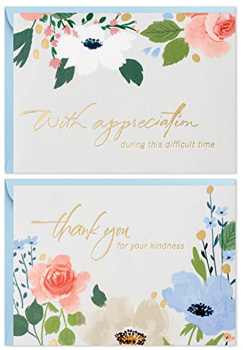 Hallmark begravning tackkort sortiment, guldfolie blommor (50 tack för ditt sympatikort med kuvert)