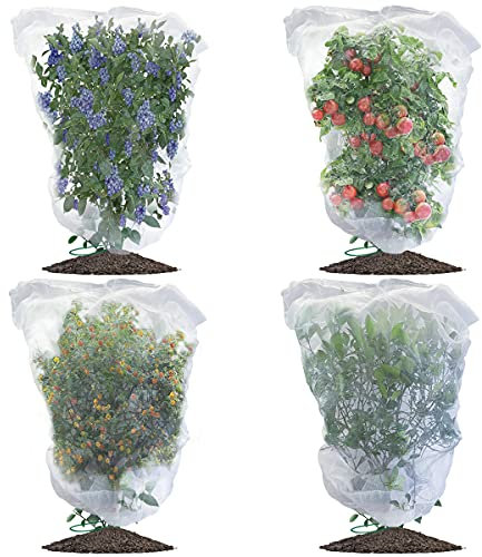 Evoio Bird Netting for Garden Blueberry Bushes Fruit Tree Netting Cover Plant Protection Mesh Bags with Drawstring, 4 Pack 4.6 x 5.9 ft Shrubs Bush Tomato Strawberry Berry Barrier Protectors Net