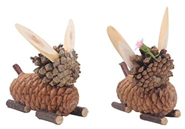 Altsuceser 1 Paar Tannenzapfen Eichhörnchen Kaninchen Hirsch Katze Figuren Ornamente, Handgefertigte Tannenzapfen Holz Tier Statuen Ornamente für Schreibtisch Tisch Dekoration B