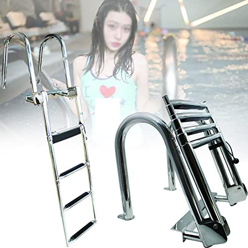 Bootsleiter aus Edelstahl,Schwimmbadleiter 4 Stufen,Schwimmbadleiter rutschfest,Schwimmbadleiter,4 Stufen, Marine-Docktreppe, Geschweißt, Verstärkter Edelstahl