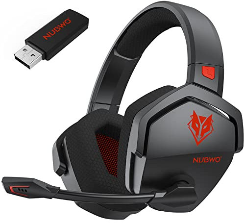 NUBWO G06 Double Casque Gaming sans Fil avec Microphone pour PS5, PS4, PC, NS, Mobile: 2,4 GHz Wireless + 5,3 Bluetooth - Batterie de 100 Heures - Pilotes de 50mm - Rouge