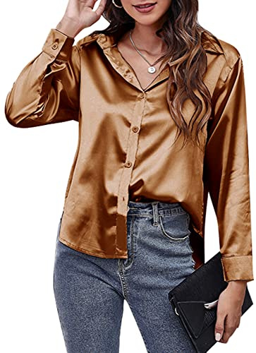 Panegy Chemise en satin à manches longues pour femme - Haut de travail en soie - Pour femme
