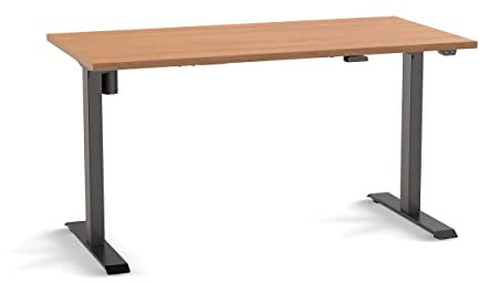 Schreibtisch elektrisch höhenverstellbar von 73,5 - 123,5 cm, Gestell schwarz, Kufen rechteckig, Ergonomischer Bürotisch, Steh-Sitztisch (Buche, B 100 x T 80 cm)