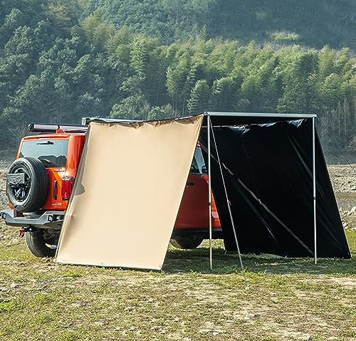 Roof Rack Awning, Car Awning Camping Retractable Camper Awning, Optional Side Cloth, Car Side Awning, PU5000mm, UPF50+, Outdoor Camping Travel (Color : With 2 side cloth, Size : 160 * 250CM)