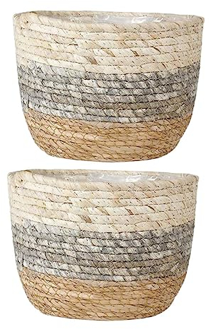 ABOOFAN Lot De 2 Paniers en Paille Tressés pour Pots De Fleurs Capacité pour La Décoration Intérieure