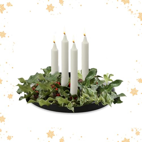 Adventsgesteck mit Kerzenhalter,Metall Adventsschale mit Kerzenständer Magnet,Weihnachtsgesteck Adventskranz Modern Stabkerzen Kerzenleuchter mit 4 Adventskerzenhalter Weihnachtsdeko Tisch (Schwarz)