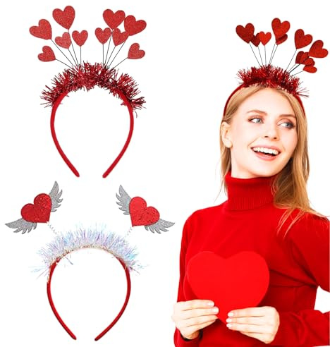 IWTBNOA Herz Stirnbänder mit Glitzer, Pailletten Herz Stirnband, Valentinstag Hair Hoop, Liebe Herz Haarreifen Partyzubehör für Hochzeit, Karneval, Fasching, Foto, Junggesellinnenabschied