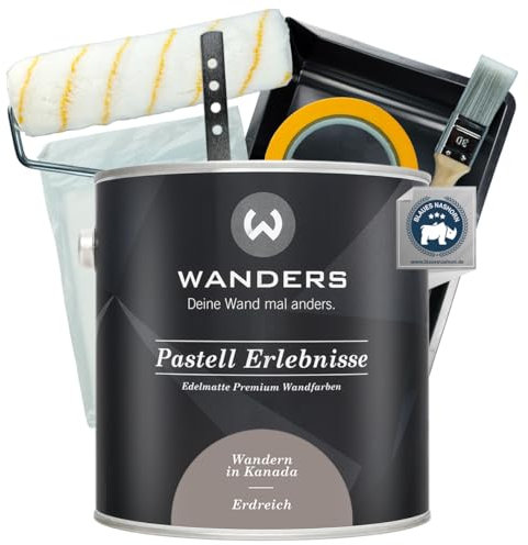 Wanders Pastell Erlebnisse Wandfarbe 2,5L (Erdreich, Braun) inkl. Streichset Basic – Premium Kreidefarbe, Leichte Anwendung, Hochdeckend, Ultramatt, Perfekt für Heim-DIY