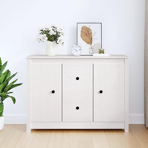CKioict Buffetschrank modern Küchenschrank Vitrinenschrank Sideboard Weiß 100x35x74 cm Massivholz Kiefer für Wohnzimmer, Schlafzimmer, Flur