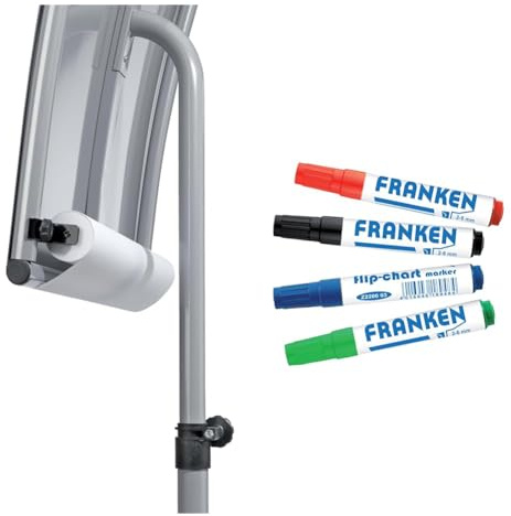 FRANKEN Set Flipchart-Papierrolle, weiß, chlorfrei gebleicht, 80 g/qm, blanko, 1 Rolle, 35 m + FRANKEN Flipchart Marker, 2-6 mm Keilspitze, 4 Stück, farblich sortiert, F2140 + Z2203