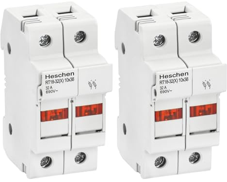 Heschen Sicherungshalter RT18-32(X) 32A AC690V 2-polig DIN-Schienenmontage für RT18 RO15 Sicherung 10 x 38 mm CE UL konform (2)