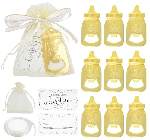 Aokbean 12pcs Baby Shower Bottle Opener Favour Set-Gold | Metal Keyring Gift for Gender Reveal, Birthday, Wedding, Party, Guest Decoration, Christening and Newborn Present