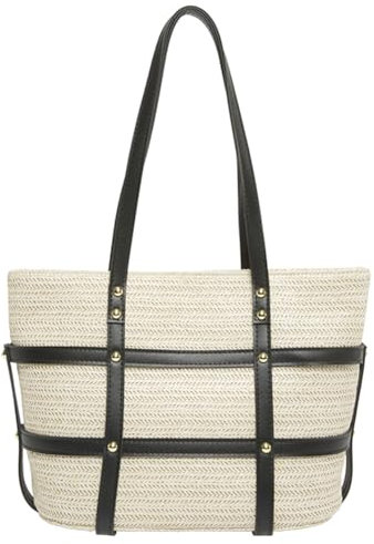 GSenhui Strohtasche Umhängetasche Stroh Handtasche Sommer Strandtasche Damen Tote Bag Boho Basttasche Papierstroh mit Ledergriff, Straw Bag Gewebte Tasche für Strand Reisen