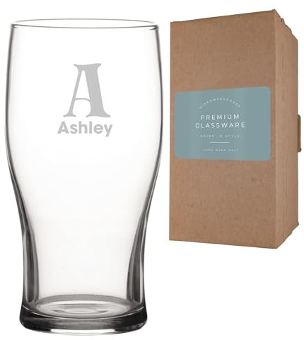 Hippowarehouse Personalised Initial and Name Engraved Pint Glass Beer Dad Mum Sister Brother Gift Birthday Present Fathers Day