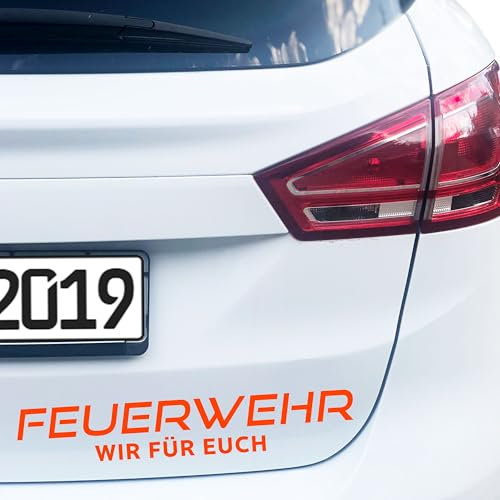 PrintAttack P009 Feuerwehr Autoaufkleber für Auto Motorrad Boot Bus Aufkleber Stiker Selbstklebend Löschen Bergen schützen 40cm (Neon Rot)