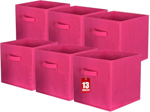 powerking förvaringslåda arrangör av tyg, 6 stycken vikbara förvaringskuber förvaringslåda i kubform, 33 x 33 x 33 cm, fuchsia