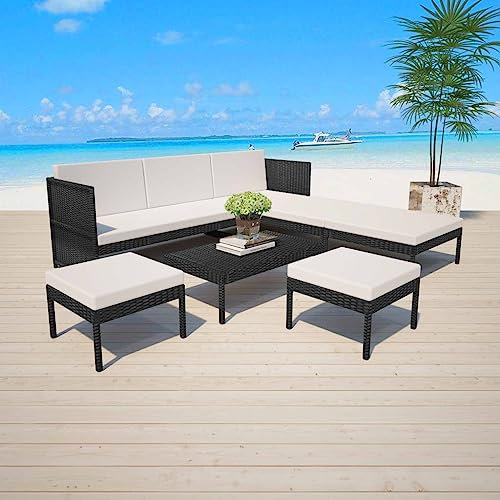 LIANGDONFC balkonmöbel Kleiner Balkon、gartentisch mit stühlen6-tlg. Garten-Lounge-Set mit Auflagen Poly Rattan SchwarzIdeal für Terrassen, Gärten
