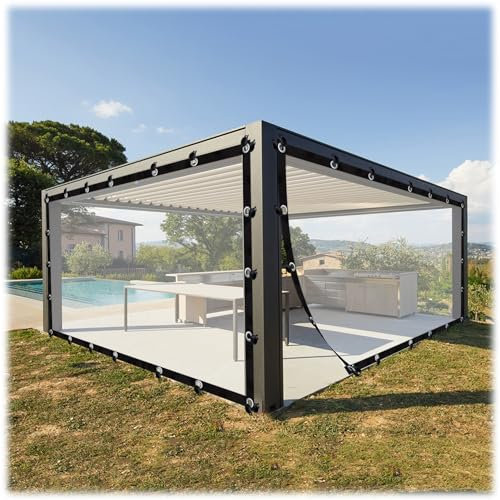 HEcSHENG Wasserdicht Outdoor Vinyl Vorhang Kunststoff Plane mit Ösen für Pergola Terrasse Veranda Pavillon, Transparente Trennwand Plane Vorhänge für Privatsphäre