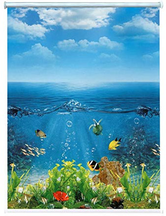 Verdunkelungsrollo für Küche, Bad, wasserdicht, Motiv Meeresboden, 100 x 100 cm, 60/80/100/120/140 cm Breite