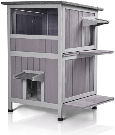 Seiyierr Katze Haus im Freien wetterfest verwilderte Katze Unterschlupf hölzerne Katze Eigentumswohnungen für den Winter mit Escape-Türen
