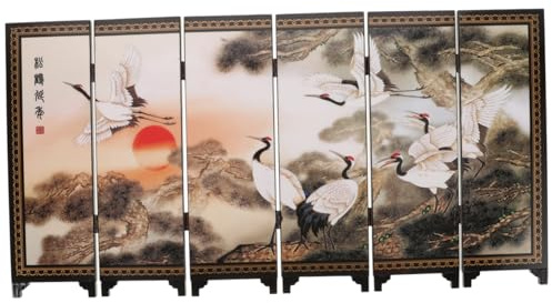 Kleiner Paravent, Antik, Dekorativ, für Wohnzimmer und Büro | Tischdekoration im Vintage Stil, Chinesische Optik, Kleine Raumteiler Optik, Elegante Möbelakzent Dekoration