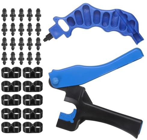 sourcing map Kit di punzonatura per tubi di irrigazione a goccia, 32 pezzi, 3 mm, 2 in uno, con raccordo di inserimento da 6,3 mm, tappo terminale a forma di 8 per la posa di tubi gocciolanti