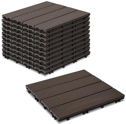 Cecaylie 11er Pack WPC Terrassenfliese, Kaffee Balkonfliesen 30x30cm - 1m², Ideal für den Außenbereich Klickfliesen für Balkon, Garten, Terrasse, Bodenbelag Einfach, Schnell und Praktisch Verlegt