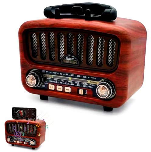 Radio Retro con Bluetooth 5.0, Am/FM/SW Retro, nostálgico pequeño, Radio de Cocina con Altavoz Grande de 5 W, admite función USB/TF/TWS, Simple para Personas Mayores (Rojo)