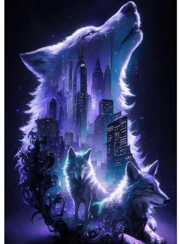 GHHKUD Wolf Diamond Painting für Erwachsene, Tiere 5D Diamant Painting Bilder für Erwachsene Anfänger, DIY Diamond Art Painting Set, Full Drill Diamant Malerei für Dekoration 30x40 CM