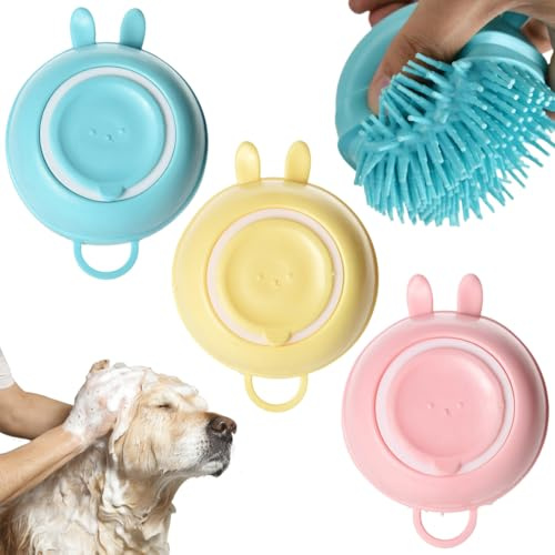 DIFLAX 3 Stück Badebürste Gummistriegel für Hunde, Shampoo Bürste Bubble Brush für Baden Hundeseife mit Seifenspender Dusche Bürste Silikon für Haustiere Hunde Katzen Doggie
