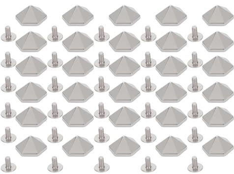 Oreilet Tornillos de Remaches de Metal de 30 Sets, Tornillo en Forma de Pirámide Hexadecimal de 12 Mm, Remaches Multifuncionales, Pernos de Hierro y Picos para Decoración de Artesanía de Cuero,