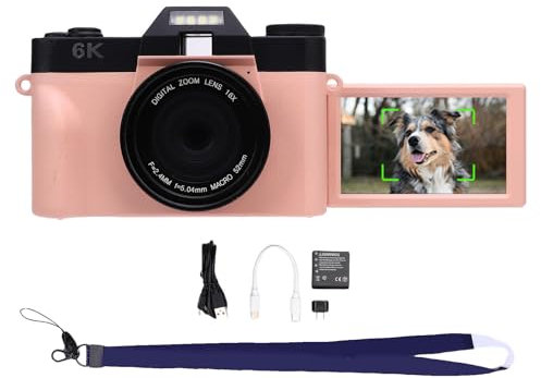 LICAEVEY Camera da Mirrorless da 6K con CMOS da 64 MP e Zoom Digitale 16x - Fotocamera da Vlogging da Vlogging da 3 Pollici a 180 ° con Trasferimento WiFi, Autofocus, Rallentatore (PINK)