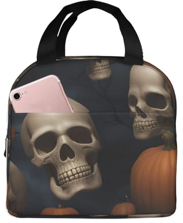 WOmeng Bolsa térmica funcional con estampado de calavera de Halloween, lonchera de moda, adecuada para niños y adultos, actividades al aire libre