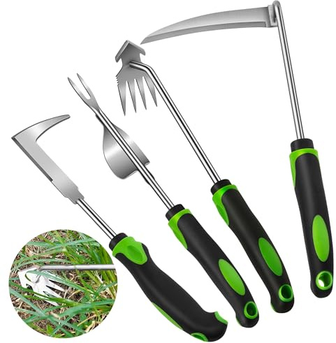 JXWENBYX Weed Puller Tool, 4 Pack Stainless Steel Weed Remover Tool, Portable Weeding Tools Gardening, Crack Weeder Tool, Uprooting Weeding Tool for Backyard Farm Planting