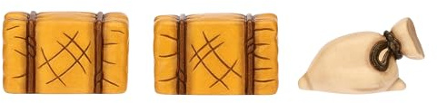 THUN - Set sacco e balle di fieno - ceramica - Collezione Presepe Classico - sacco 5,4 x3,2x3 - balle fieno 5,2x2,8x3,3 cm