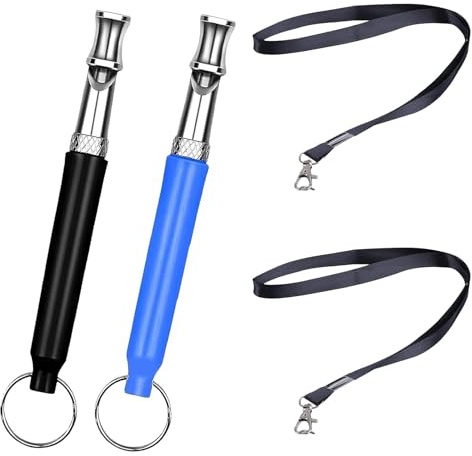 WANHUARO 2 StüCk Hundepfeife Rückruf, Hundepfeife Hochfrequenz Lautlos, Hundetraining Pfeife, Hilfsmittel Pfeife Hund Rückruf,Ultraschall-Hundepfeife(Schwarz, Blau)