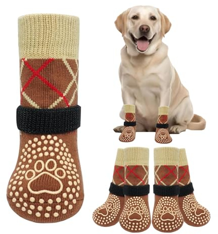 Omnikryp Hundesocken, Hundesocken Anti Rutsch, Hundeschuhe Pfotenschutz Outdoor, mit verstellbaren Riemen, Hochwertiger Aufbewahrungstasche, für Reha Training Und Outdoor Aktivitäten (Braun, Größe M)