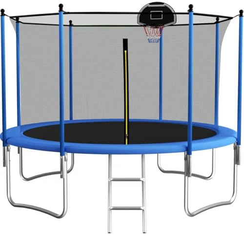 Redkid, Trampoline de jardin Ø 305/366 cm, trampoline pour enfants avec filet de sécurité, échelle, panneau de basket, capacité de charge 200 kg, Bleu (12FT-2,366cm)