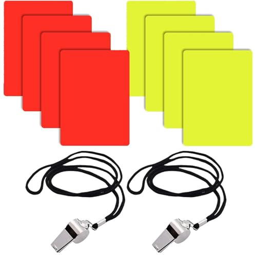 Bessy shop Cartes d'Arbitre de Football,8 Cartons Rouges/Jaunes et 2 Sifflets Métalliques en Acier Inoxydable pour Matchs de Football Volleyball Rugby Baseball