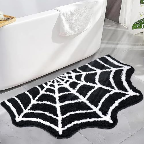 Tappetino da bagno con ragnatela nera, stile gotico, per Halloween, antiscivolo, 78 x 50 cm, per bagno, doccia, tappetino da bagno, assorbente, facile da pulire, decorazione di Halloween