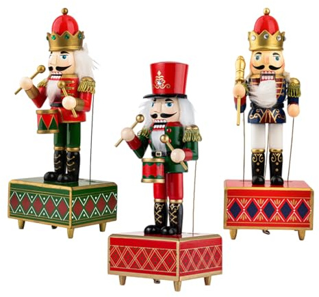 Sewroro 3pièces Boîte à Musique Bois Soldats Casse-Noisette Décoration Noël Centre Table Ornement Bois Figurine Classique
