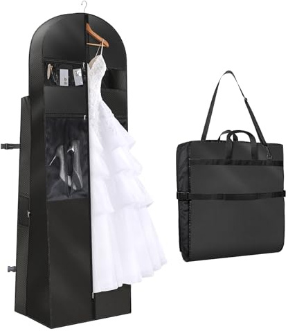KEEGH Kleidersack Lang 182x60x30 cm, Faltbare Kleidersäcke Brautkleid | Atmungsaktive Oxford Kleiderhülle mit Griffen & Großen Netztaschen für Brautkleid, Mäntel für Reise & Aufbewahrung, Schwarz