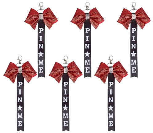 NICENEEDED 6 Stück Cheer Pin Me Band Für Rucksack 23cm Cheerleader Schlüsselanhänger Mit Schleife Und Anstecknadel Schwarzer Und Roter Cheerleader Taschenanhänger Mit Strasssteinen