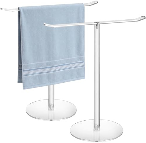 NutroLab Clear Acrylic Hand Towel Holder Stand, T-Shape Free-Standing Towel Rack for Bathroom & Kitchen, Modern Minimalist Design, Simple Assembly, Countertop Organizer
