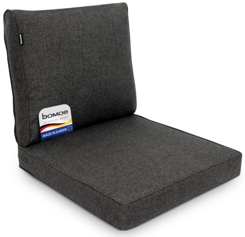 bomoe 2er Set Loungekissen Sitzkissen und Rückenkissen Outdoor Bezug | 70x70cm & 70x40cm Anthrazit hochwertige Polsterauflagen für Gartenmöbel waschbar Lounge Kissen UV-Schutz Gartensofa ilano