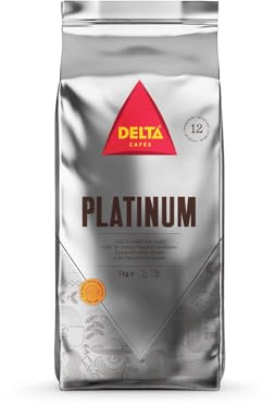 Delta Cafés Platinum Caffè in Grani 1kg – Miscela Arabica & Robusta, Intensità 12, Chicchi Espresso Corposi con Note di Frutta Secca Tostata