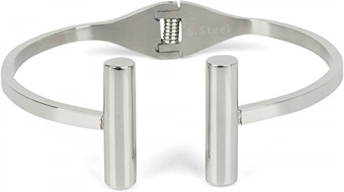 styleBREAKER Armreif aus Edelstahl mit Stab Schmuckelement, Klappverschluss, Schmuck, Unisex 05040099, Farbe:Silber