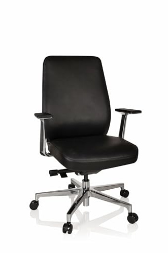 hjh OFFICE 600982 Luxus Chefsessel Vermont Echt Leder Schwarz Bürodrehstuhl ergonomisch mit Armlehne