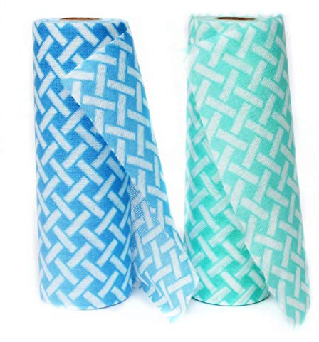 JEBBLAS 2Roll Disposable Cleaning Towels Cleaning Wipe Dish Cloths Reusable Towels,Handy Wipes Quick-Dry 50 Count/Roll (Blue&Green)
