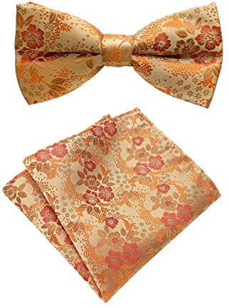 Mens Cravat Pre-Tied Bow Tie Set Luxury Floral Pattern Wedding Bowties with Pocket Square Set